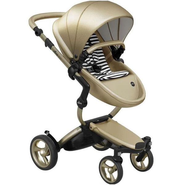 Mima - Xari 4G Complete Stroller, Gold Chassis/Gold Seat/Black& White Starter Pack