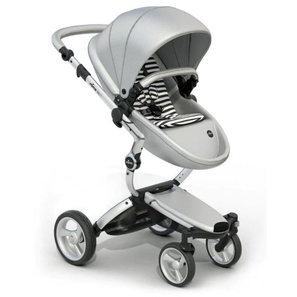 Mima - Xari 4G Complete Stroller, Silver Chassis/Argento Seat/Black & Wihte Starter Pack