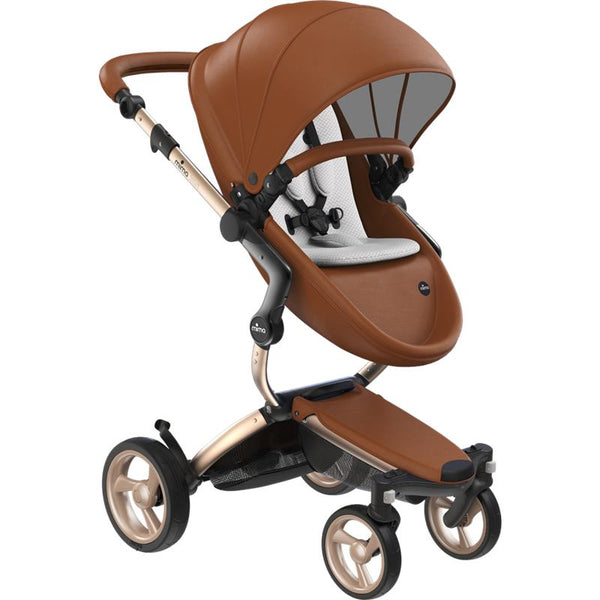Mima - Xari 4G Complete Stroller, Gold Chassis/Camel Seat/Stone White Starter Pack
